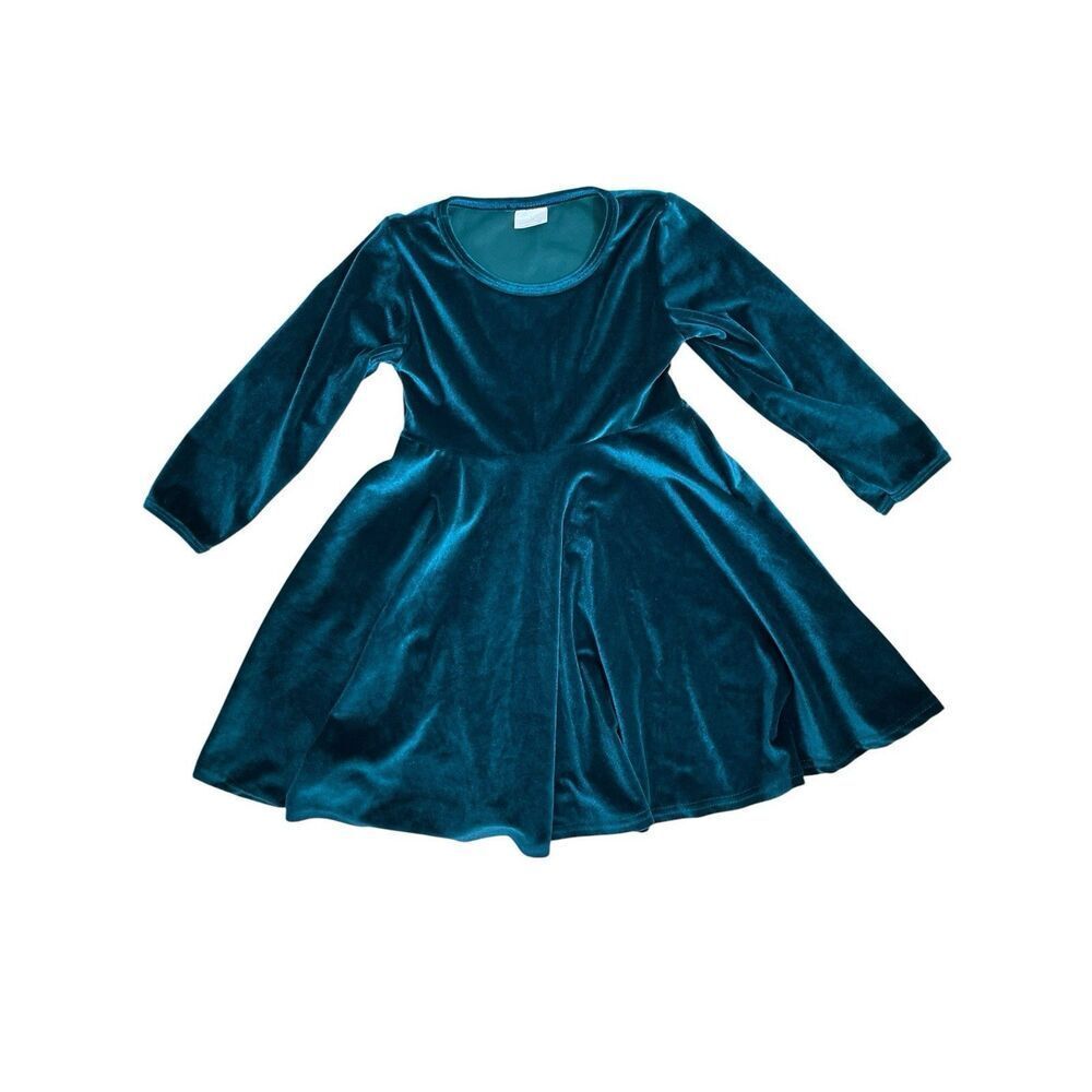 Girls Velvet Dress Teal Long Sleeve Skater Party Holiday Size 4T
